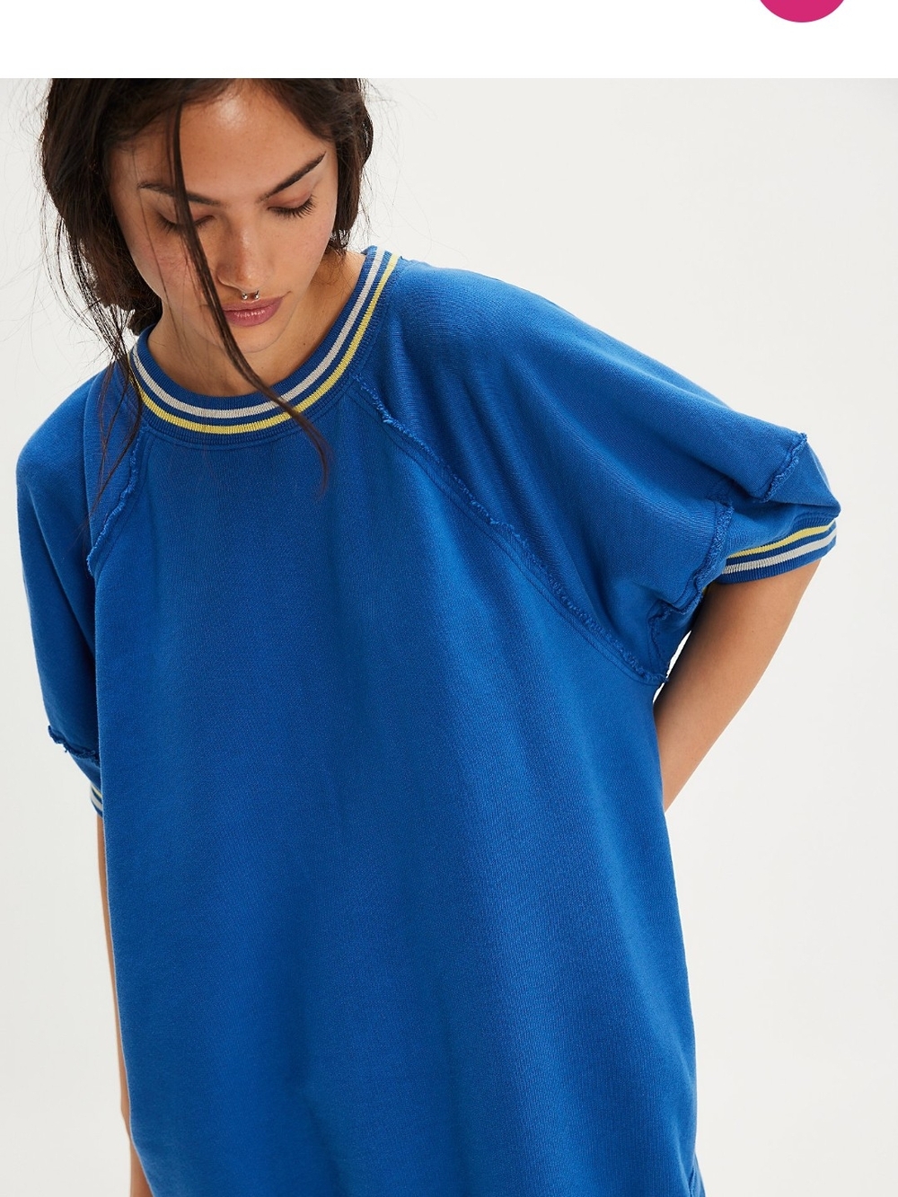 We The Free Royal Blue Short-Sleeve Crew Tee with Striped Trim